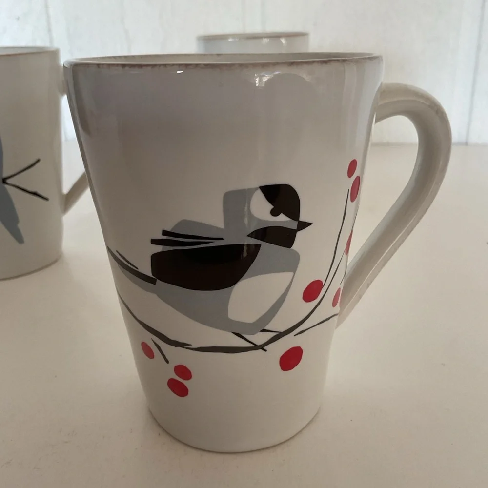 Crate & Barrel Marin Winter Birds Mug Set of three